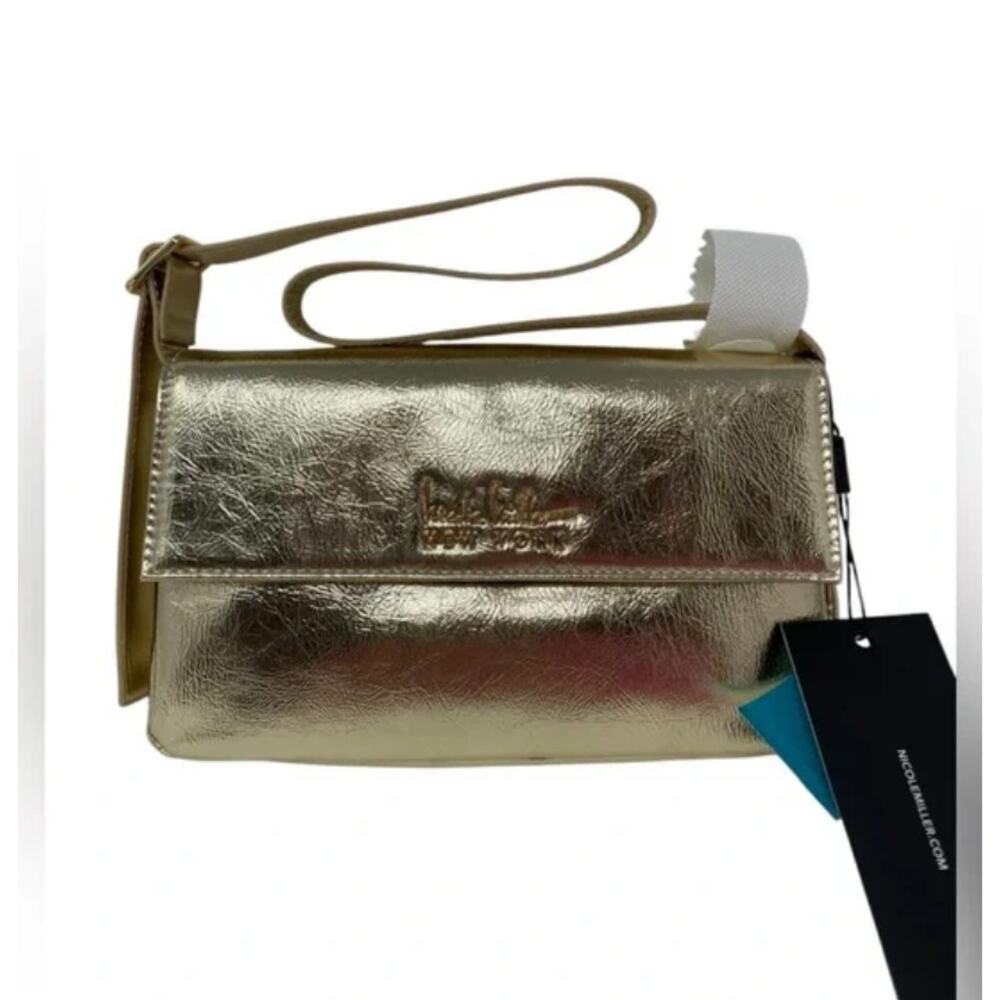 NWT Nicole Miller New York Gold Flap Crossbody Bag Purse